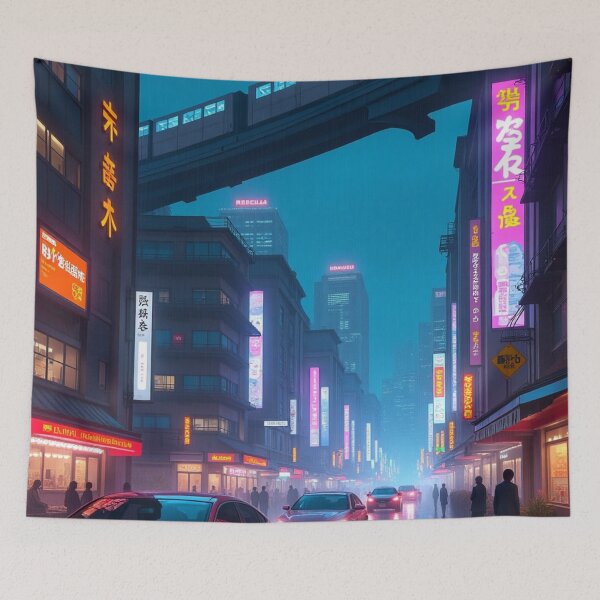 Item preview, cyberpunk-inspired rainy night scene designed and sold by mikaws.