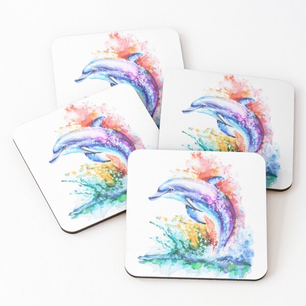 Item preview, Colourful dolphin jumping out of the watercolour designed and sold by LornaBowdenART.