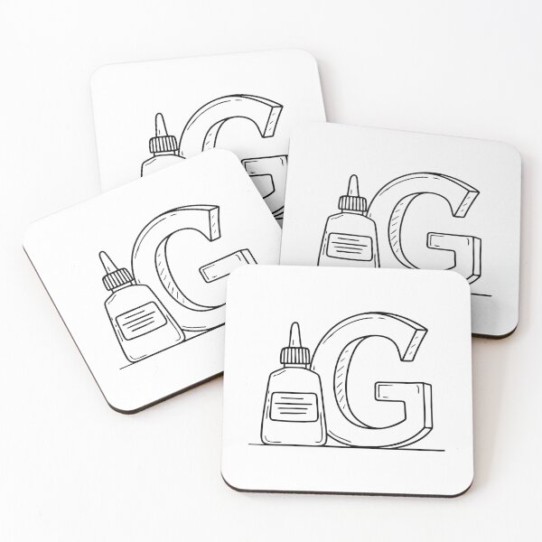 Item preview, An illustration of letter G beside glue designed and sold by rasagamastore.