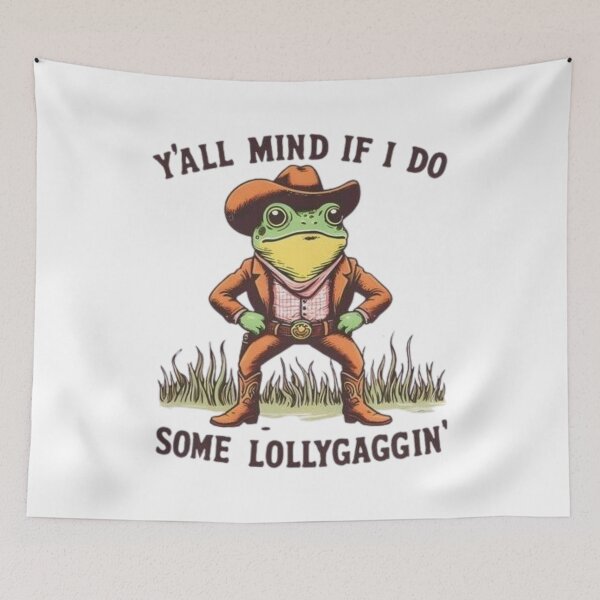 Item preview, Funny Y’all Mind If I Do Some Lollygaggin Vintage Cowboy Frog Meme designed and sold by EdStark.
