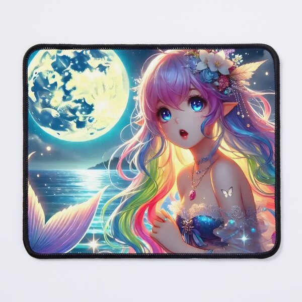 Item preview, Anime Girl Rainbow Mermaid Singing in the Moonlight designed and sold by Lee Hiller Designs.
