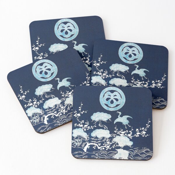 Item preview, Crane, Plum Blossoms, and Pine in Indigo Harmony designed and sold by MINE Design-Works.