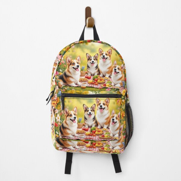Item preview, A fun 3D pattern background showcasing Pembroke Corgis at a picnic,surrounded by food and vibrant flowers,perfect for cheerful summer-themed designs. designed and sold by AlwaysHome.