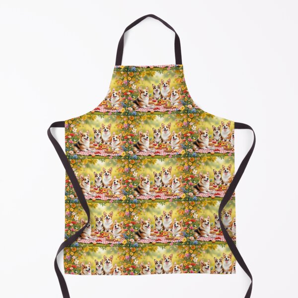 Item preview, A fun 3D pattern background showcasing Pembroke Corgis at a picnic,surrounded by food and vibrant flowers,perfect for cheerful summer-themed designs. designed and sold by AlwaysHome.