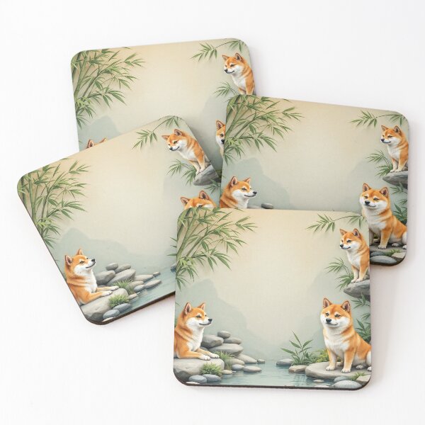 Item preview, A serene 3D pattern background featuring Shiba Inus in zen gardens,surrounded by bamboo and stones,ideal for calming pet-themed designs. designed and sold by AlwaysHome.