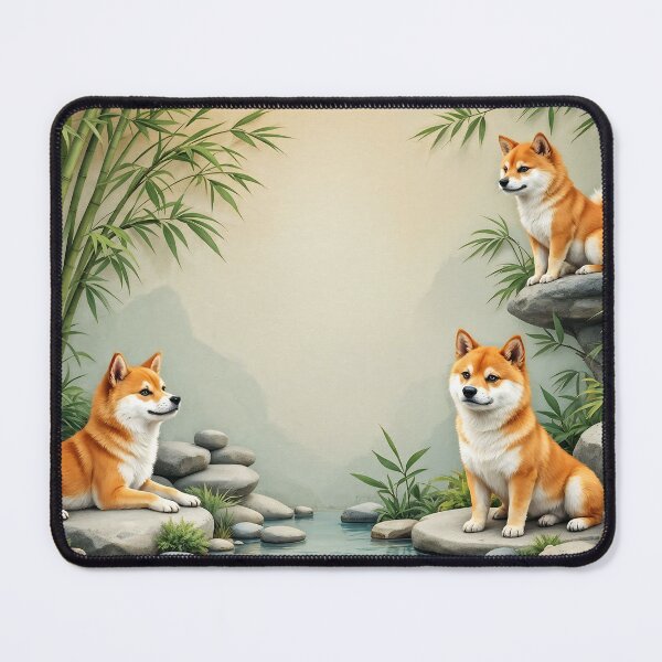 Item preview, A serene 3D pattern background featuring Shiba Inus in zen gardens,surrounded by bamboo and stones,ideal for calming pet-themed designs. designed and sold by AlwaysHome.