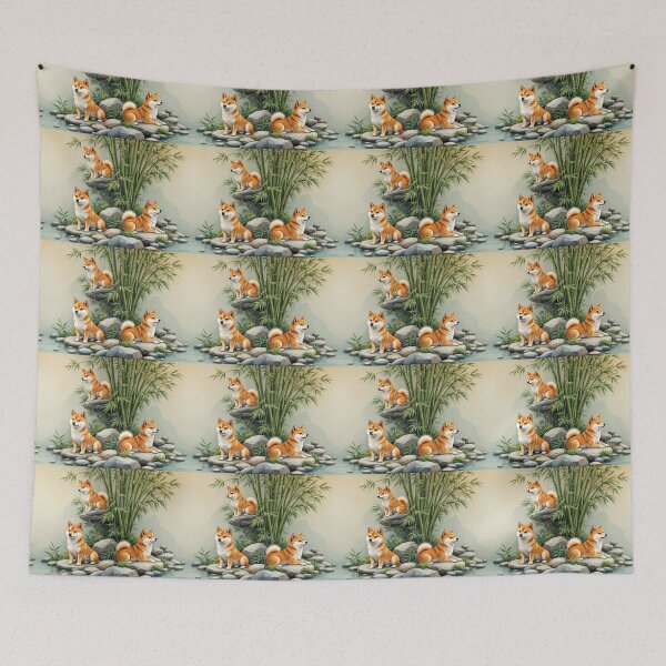 Item preview, A serene 3D pattern background featuring Shiba Inus in zen gardens,surrounded by bamboo and stones,ideal for calming pet-themed designs. designed and sold by AlwaysHome.