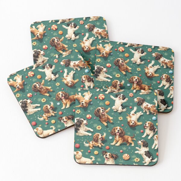 Item preview, A playful 3D pattern background featuring Cocker Spaniels in a dog park,playing with balls and frisbees,ideal for fun pet-themed projects. designed and sold by AlwaysHome.