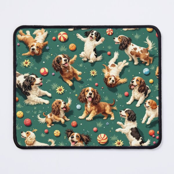 Item preview, A playful 3D pattern background featuring Cocker Spaniels in a dog park,playing with balls and frisbees,ideal for fun pet-themed projects. designed and sold by AlwaysHome.