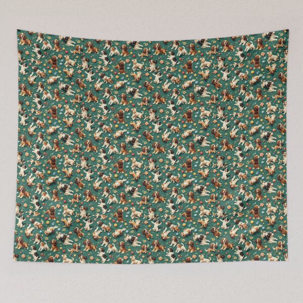 Item preview, A playful 3D pattern background featuring Cocker Spaniels in a dog park,playing with balls and frisbees,ideal for fun pet-themed projects. designed and sold by AlwaysHome.