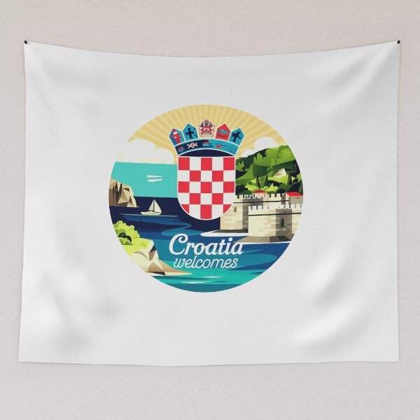 Item preview, Croatia  Welcomes Flag Map Dubrovnik, Split, Zagreb designed and sold by AnimalsDH305.