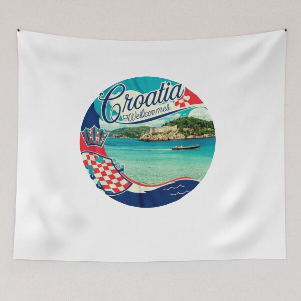 Item preview, Croatia  Welcomes Flag Map Dubrovnik, Split, Zagreb designed and sold by AnimalsDH305.