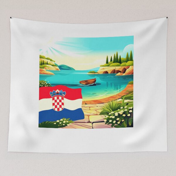 Item preview, Croatia  Welcomes Flag Map Dubrovnik, Split, Zagreb designed and sold by AnimalsDH305.
