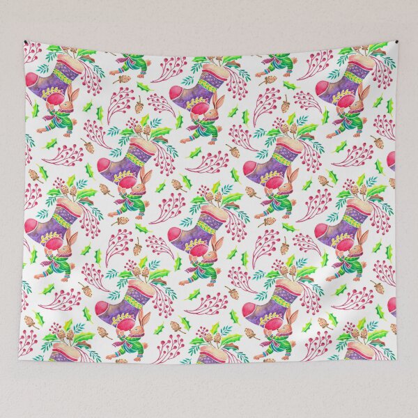 Item preview, Adorable bunny holding Christmas berries in sock pattern designed and sold by Kaushlydraw.