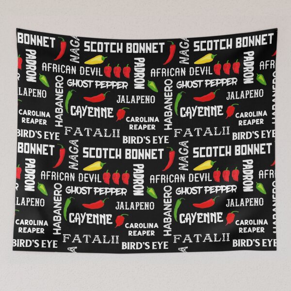 Item preview, Chilli Pepper Names Pattern on Black designed and sold by CreativeBridge.