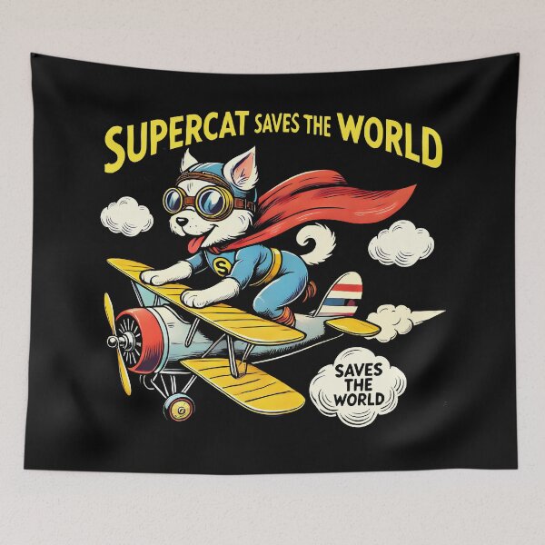 Item preview, Supercat Saves the World – Funny Superhero Cat Design designed and sold by DrawHandArt.