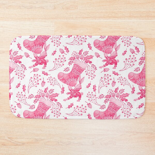 Item preview, Adorable bunny holding Christmas berries in sock pattern - pink designed and sold by Kaushlydraw.