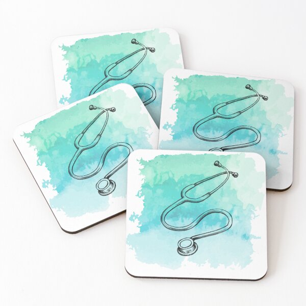 Item preview, Stethoscope, medical symbol for doctors and healthcare workers, green and blue watercolor designed and sold by Drawmecute.
