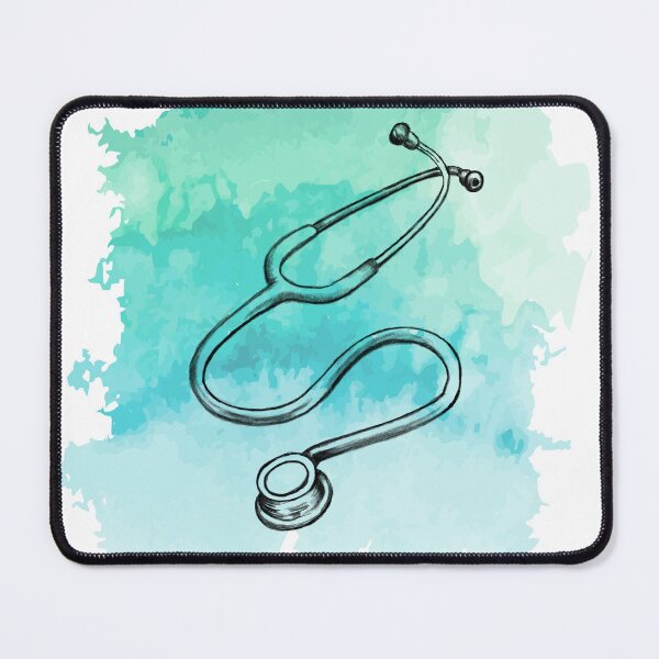 Item preview, Stethoscope, medical symbol for doctors and healthcare workers, green and blue watercolor designed and sold by Drawmecute.