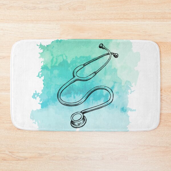 Item preview, Stethoscope, medical symbol for doctors and healthcare workers, green and blue watercolor designed and sold by Drawmecute.