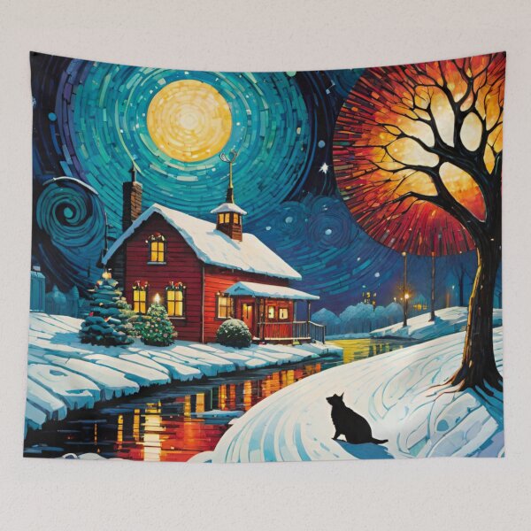 Item preview, Snowy Christmas House by a Frozen Stream designed and sold by GrizzlyCollective.