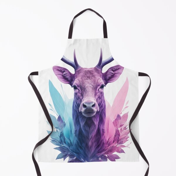 Aperçu de l'œuvre renne cerf multicolor ton roses et bleu entouré de vegetaux créée et vendue par s-flo-art.