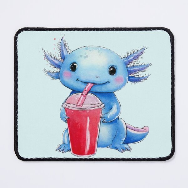 Item preview, Cute Animal Blue Axolotl Sipping Red Juice Drink from a Straw designed and sold by matchakpop.