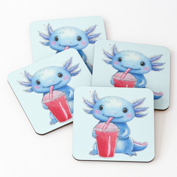 Item preview, Cute Animal Blue Axolotl Sipping Red Juice Drink from a Straw designed and sold by matchakpop.