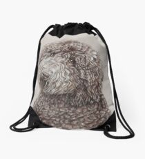 Poodle dog portrait in sepia Drawstring Bag