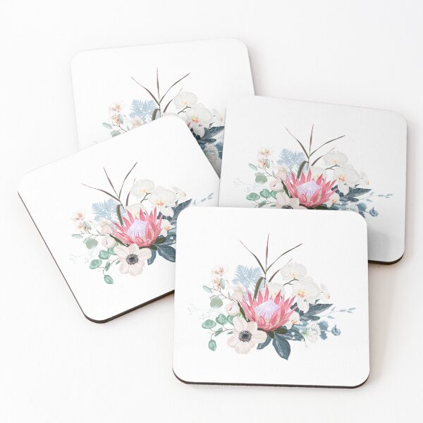 Item preview, Pink protea, white flowers, exotic leaves, eucalyptus and succulents. designed and sold by MatyKotiv.