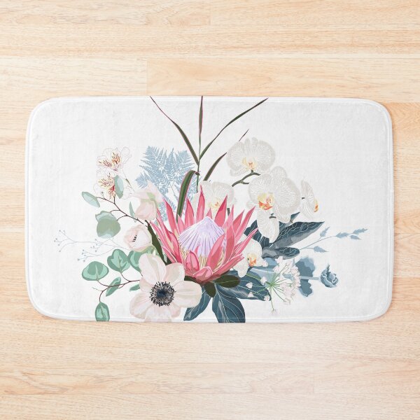 Item preview, Pink protea, white flowers, exotic leaves, eucalyptus and succulents. designed and sold by MatyKotiv.