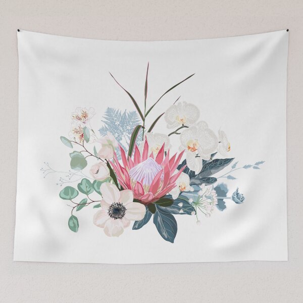 Item preview, Pink protea, white flowers, exotic leaves, eucalyptus and succulents. designed and sold by MatyKotiv.