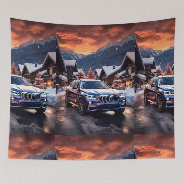 Item preview, Stylish SUV Surrounded By Alpine Cabins In Snowy Landscape designed and sold by RevUpDesign.