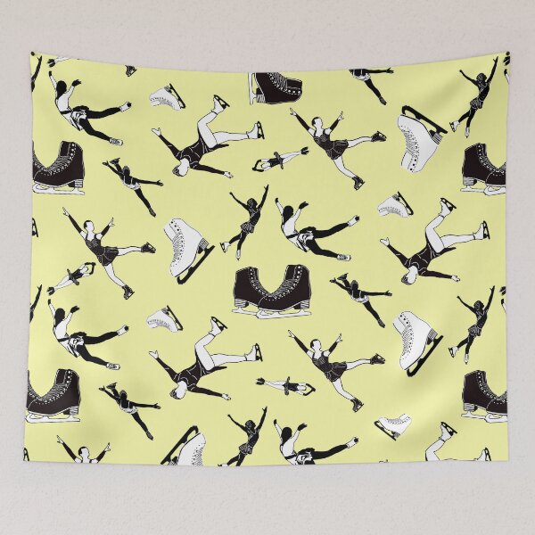 Item preview, Figure Skating Female Silhouettes on Pastel Yellow Background designed and sold by PD-Skating.