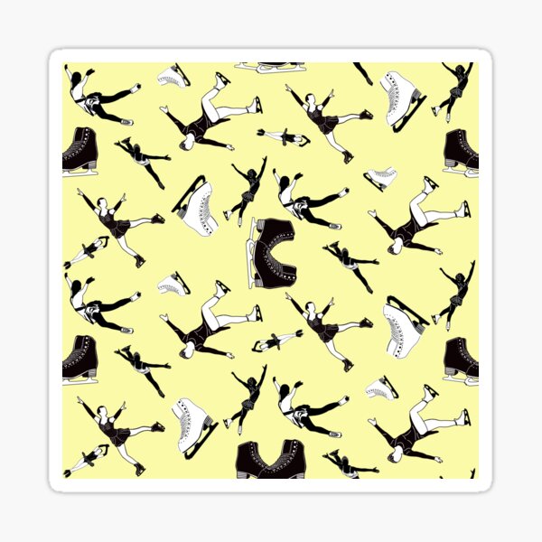 Figure Skating Female Silhouettes on Pastel Yellow Background Sticker
