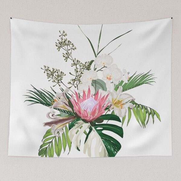 Item preview, Tropical bouquet with orchid, protea and green herbs and leaves. designed and sold by MatyKotiv.