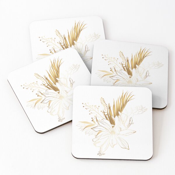 Item preview, Summer tropical bouquet: golden exotic plants, line art. Hand painted flowers. designed and sold by MatyKotiv.
