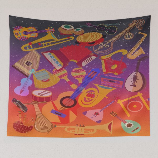 Item preview, Instrumentos musicales por todas partes, todos a la vez, en rojo y morado designed and sold by BrightrDayMusicArt.
