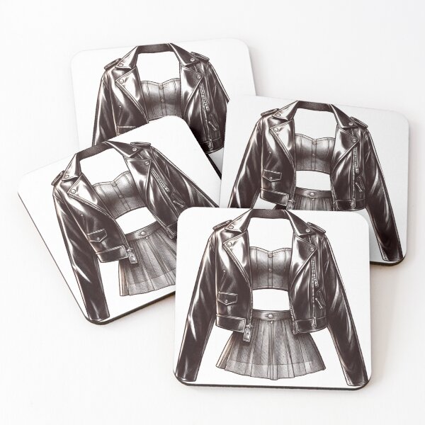 Item preview, Stylish Black Leather Biker Jacket With Pleated Skirt Combination Artfully Depicted designed and sold by Creative88Art.