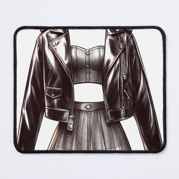 Item preview, Stylish Black Leather Biker Jacket With Pleated Skirt Combination Artfully Depicted designed and sold by Creative88Art.