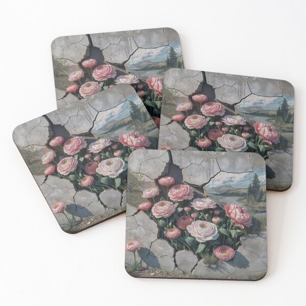 Item preview, Beautiful Pink Flowers Emerging Through Cracked Wall With Scenic Mountain View designed and sold by Creative88Art.