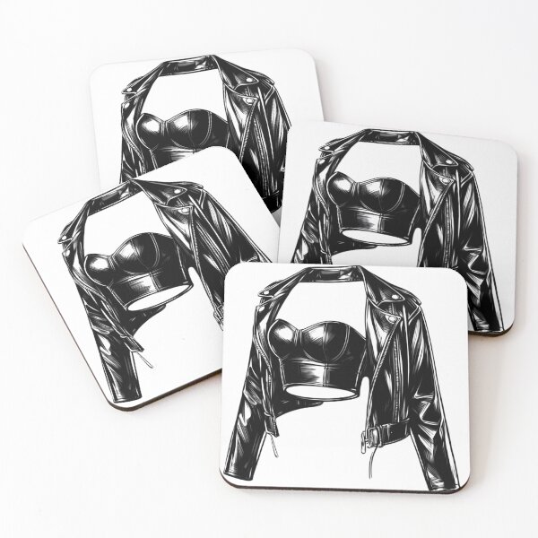 Item preview, Stylish Black Leather Jacket and Crop Top Combination on Dark Background designed and sold by Creative88Art.