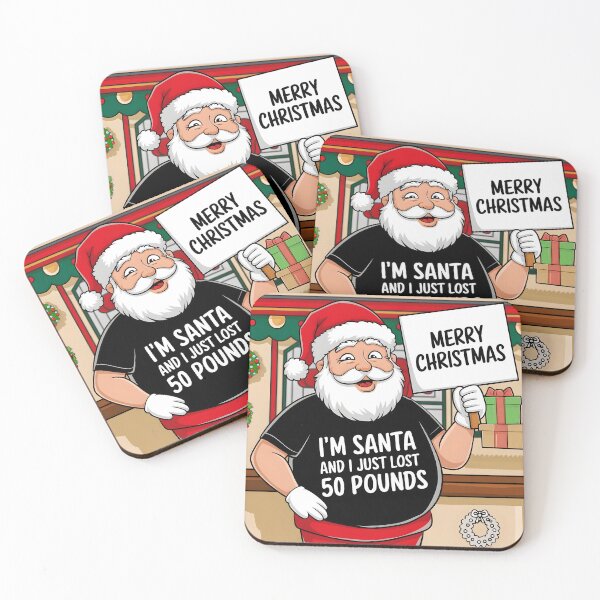 Item preview, Funny modern Santa Claus in black tshirt has a text on it: I'm Santa and I just lost 50 pounds and holding a sing: merry Christmas digital illustration designed and sold by EmeraldeaDesign.