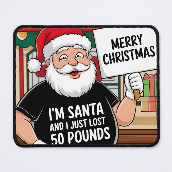 Item preview, Funny modern Santa Claus in black tshirt has a text on it: I'm Santa and I just lost 50 pounds and holding a sing: merry Christmas digital illustration designed and sold by EmeraldeaDesign.