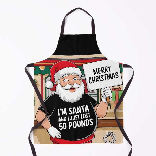 Item preview, Funny modern Santa Claus in black tshirt has a text on it: I'm Santa and I just lost 50 pounds and holding a sing: merry Christmas digital illustration designed and sold by EmeraldeaDesign.