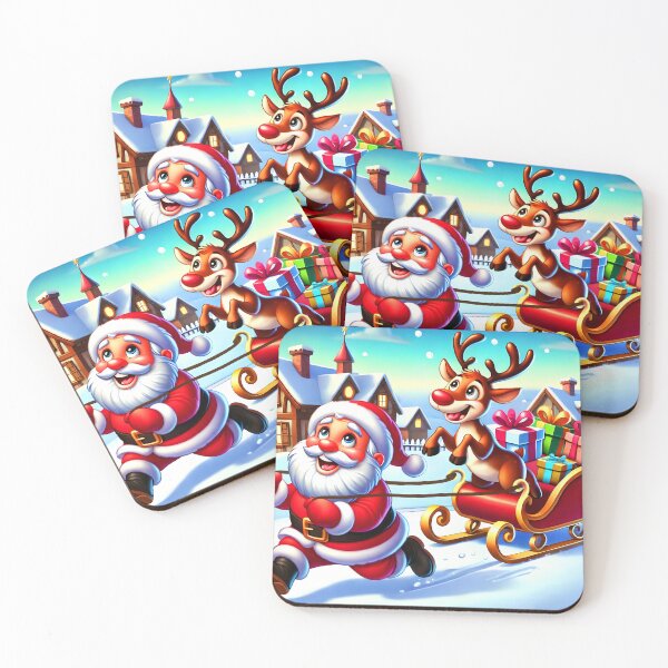 Item preview, Santa Reindeer swap roles funny illustration santa claus is pulling the sledge cheerful cartoon designed and sold by EmeraldeaDesign.
