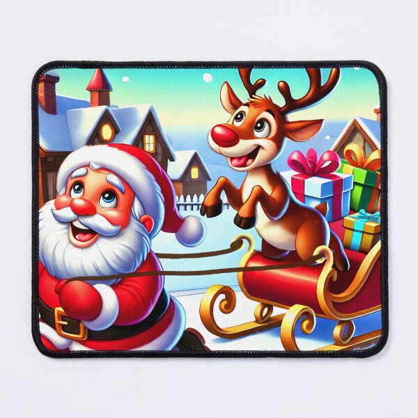 Item preview, Santa Reindeer swap roles funny illustration santa claus is pulling the sledge cheerful cartoon designed and sold by EmeraldeaDesign.