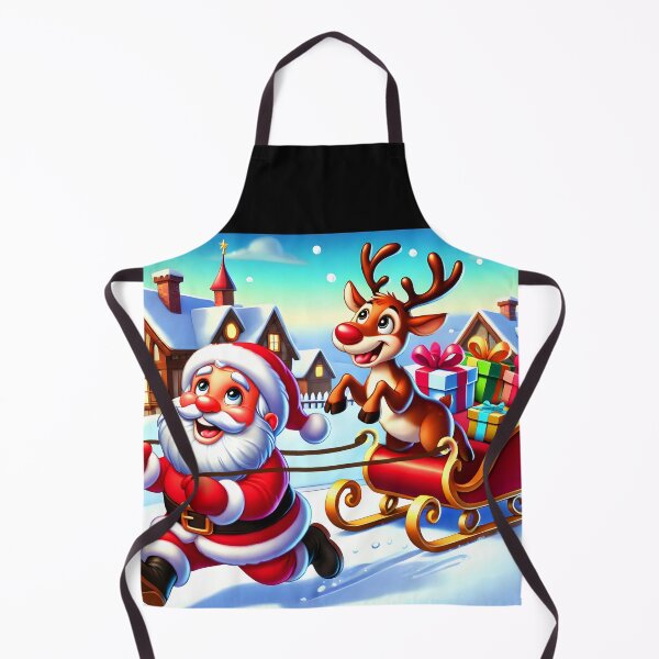 Item preview, Santa Reindeer swap roles funny illustration santa claus is pulling the sledge cheerful cartoon designed and sold by EmeraldeaDesign.