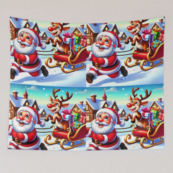 Item preview, Santa Reindeer swap roles funny illustration santa claus is pulling the sledge cheerful cartoon designed and sold by EmeraldeaDesign.