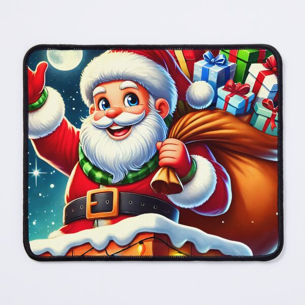 Item preview, Smiling Santa Claus cartoon while standing on chimney with a bag of gifts at xmas eve designed and sold by EmeraldeaDesign.